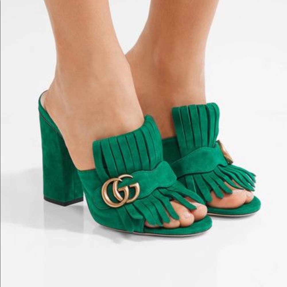 Gucci Pink Suede Marmont Mules 👡